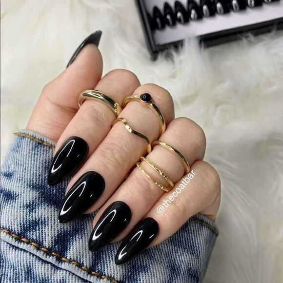 Classic Black Glossy Custom Press On Nails | High Quality Nails | Handmade - Picture 1 of 12